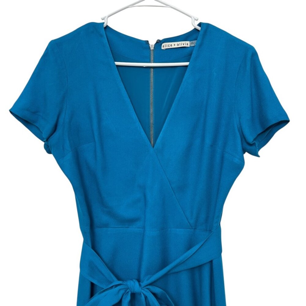 Alice and Olivia Adrianna Short Sleeve Faux Wrap Dress in Turquoise Women's Sz 6 - Picture 6 of 11